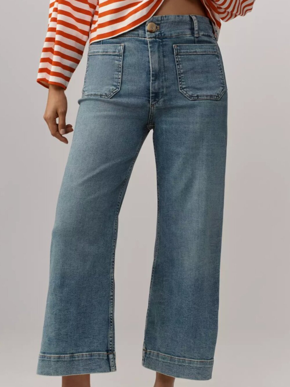 The Colette Crop High-Rise Wide-Leg Jeans by Maeve | Blue Algae Wash | Size 25